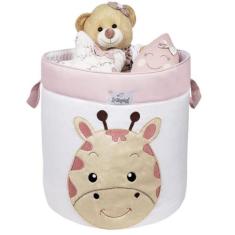 Cesto Organizador De Brinquedos Bordado Girafa Rosê - Tropical Baby