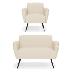 Sofá Namoradeira com Poltrona Pés Palito de Ferro Bruna Linho - D'Ross