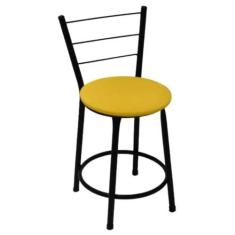 Banqueta Baixa Preta com Encosto para Cozinha Assento Amarelo Fortmix