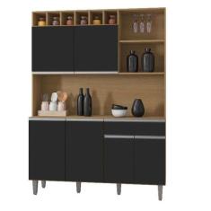 Armário Para Cozinha Kit Alice Amendoa Preto - Ajl - AJL MÓVEIS