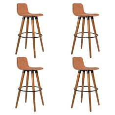 Kit 4 Banquetas Altas Luxo Versatil Aço Preto Linho Terracota Base Car