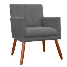 Poltrona Decorativa Cecilia Pés Palito Suede Cinza - DS Estofados - Es