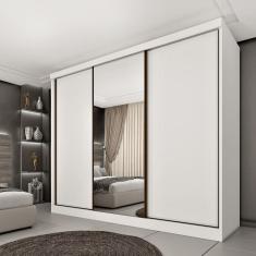 Guarda Roupa Casal 3 Portas Correr Com Espelho Central Inteiriço Peliculado e 6 Gavetas Monte Carlo Tcil