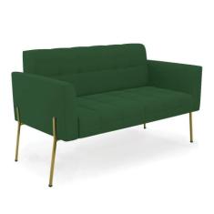 Sofá Namoradeira 2 Lugares Pé De Ferro Dourado Elisa Veludo Verde D03 