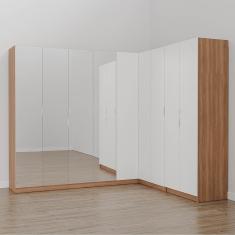 Guarda Roupa Modulado De Canto Com Espelho 9 Portas 4 Peças Hera Louro-branco Geada-cromado