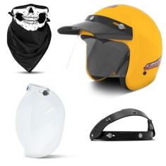 Capacete Moto Aberto Compact + Viseira Bubble Cristal + Bandana e Flip