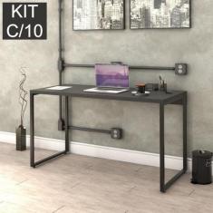 Kit com 10 Escrivaninhas Kuadra 135cm Estilo Industrial - Compace