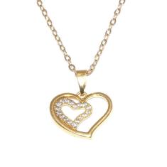 Colar  Pingente Coração Duplo Folheado A Ouro 18K