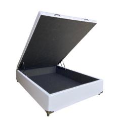 Cama Box Baú Viuvão Sintético Branco Com Pistão A Gás, Estrutura Refor