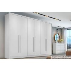 Guarda Roupa Casal Robust-Livorno 6 Portas de Bater 8 Gavetas MDF Branco Móveis Novo Horizonte