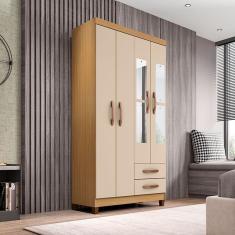 Guarda Roupa Solteiro Ambiente Modena 4 Portas de Bater 2 Gavetas MDP Carvalho Americano Off White Incorplac Móveis