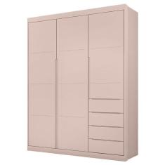 Guarda Roupa Infantil Blenda 3 Portas 4 Gavetas MDF Rosa Acetinado Phoenix Baby