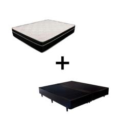 Cama Box Casal 138 Bipartido - Tecido Sintético Preto com Colchão Pari