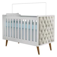 Berço Americano Lorena Branco Acetinado com Capitonê Bege - Carolina