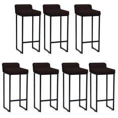 Kit 08 Banqueta Alta Mia Com Encosto Cozinha Bistrô Bar Balcão Ferro Preto Suede Marrom - Ahazzo Móveis