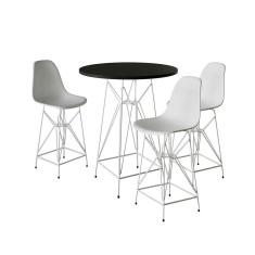 Jogo Mesa Bistrô Eames Preta 60Cm 3 Banquetas Branca Base Ferro Branco - Cor: Preto