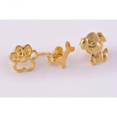 Trio Brinco De Cachorros Folheado Em Ouro 18K