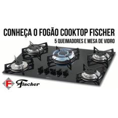 Fogão Cooktop Fischer 5Q Gás Mesa Vidro - Preto