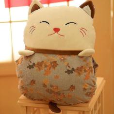 (Castanho) Boneca de pelúcia estilo chinês gato sofá almofada família Liv