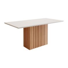 Mesa Retangular Para Sala Jantar 180X90 Tampo Vidro/Mdf Ana Cimol Nature/Off White Nature/Off White