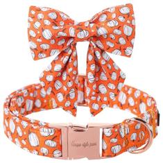 Unique Style Paws Coleira de cachorro de dia das bruxas com laço de abóbora de algodão para cães pequenos, médios e grandes 2024