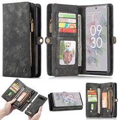 JGY Capa carteira de couro para Google Pixel 9 Pro XL, Pixel 9 PRO XL 6,7 2024, capa magnética destacável com bolso com zíper, porta-cartões, capa completa à prova de choque destacável para mulheres e