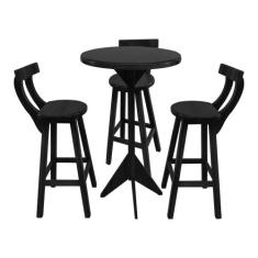 Jogo Bistrô de Madeira 3 Banquetas Altas Ideal para Bar e Restaurante 