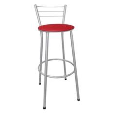 Banqueta Alta Prata com Encosto para Cozinha Assento Vermelho - Fortmi