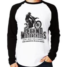 Camiseta Raglan Legend Motorcycle Manga Longa - Foca na Moda, Branco, 
