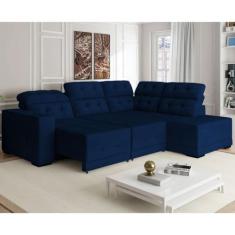 Sofá Canto 285 x 205 cm Chaise D Sttilo Retrátil Mola D26 Suede Azul 6