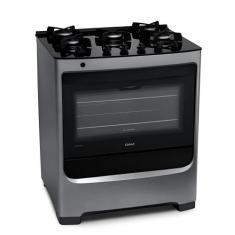Fogão Consul 5 bocas cor inox com mesa de vidro e trempe de ferro fund