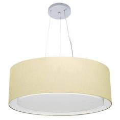 Lustre Pendente Cilíndrico Duplo Md-4125 Cúpula Em Tecido 60x25cm Algodão Crú - Bivolt