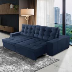 Sofá Retrátil e Reclinável 3 Lugares com Molas 2,10m Duda Suede Azul Adonai Estofados