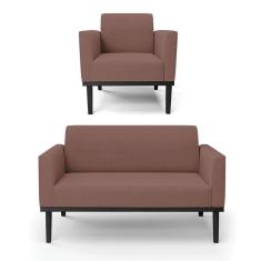 Sofá Namoradeira Com Poltrona Base De Madeira Fixa Preto Marisa Veludo D03 - D'Rossi Rose