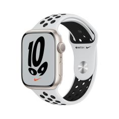 Apple Watch Nike Series 7 GPS, 45mm caixa Estelar de alumínio Pulseira esportiva Nike platina/preta