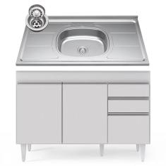 Balcão Gabinete Com Pia Inox 120cm Michigan Branco - Lumil