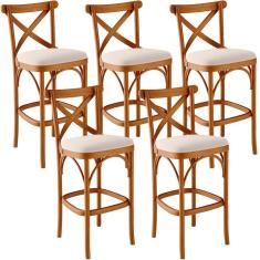 Kit 05 Banquetas Altas Cozinha Bancada Bar Sala de Jantar Estofada Ávila L02 Suede Bege - Lyam