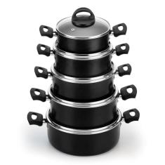 Jogo De Panelas Nacional 5 Peças Antiaderente Linha Color preto