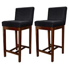 Kit 2 Banquetas Média Moderna para Bancada Lisboa Madeira Capuccino Suede Preto CCS