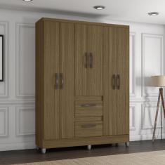 Guarda Roupa Solteiro com Pés 6 Portas 2 Gavetas Capri Poquema - Castanho