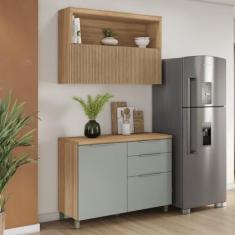Cozinha 2 Peças Com Balcão 1 Porta 3 Gavetas E Armário Aéreo Marquesa 