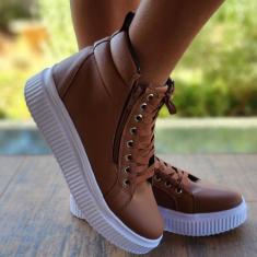 Tenis Feminino Caramelo Solado tratorado Plataforma Estilo Academia. B