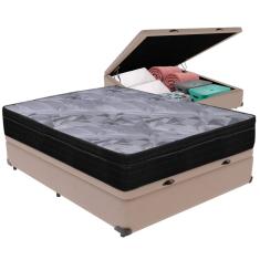 Cama Box Baú Bege e Colchão Airtech Pampa Molas ensacadas Casal Ortobom