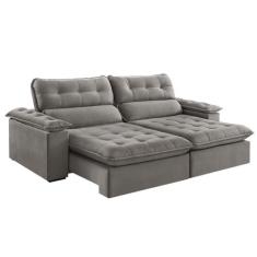 Sofá Retrátil e Reclinável Texas 2,34M Veludo - Blossom Casa, Cinza 21