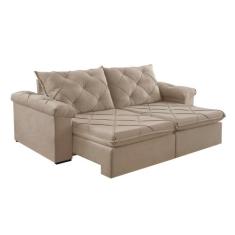 Sofá Retrátil e Reclinável Corniso 2,34M Veludo - Blossom Casa, Bege 2