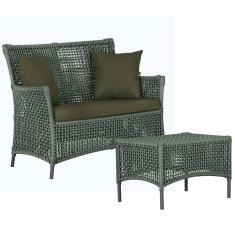 1 Sofá Área e Mesa Igapó Alumínio Pintura Preta Corda Náutica Estofado Impermeável Almofada 13 Trama