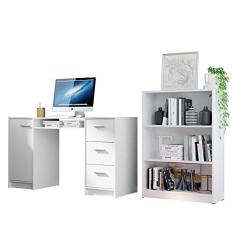 Escrivaninha Madesa Alaska + Estante Livreiro 6907 - Branco