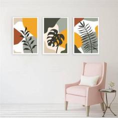 Kit 3 Quadros Decorativos Abstrato Folhas 45X34Cm - Quadros On-Line