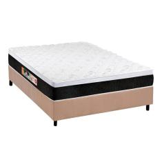 Cama Box Casal: Colchão Espuma D45 Castor Black E White Air + Base Crc Suede Clean(138X188)