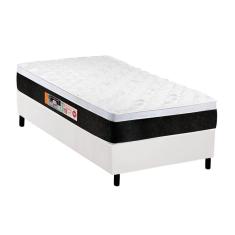 Cama Box Solteiro: Colchão Espuma D45 Castor Black E White Air + Base Crc Courano White(88X188)